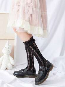 2双随机款式洛丽塔风格甜美蕾丝荷叶边蝴蝶结过膝袜（女款） - 彩色 - 查看 7