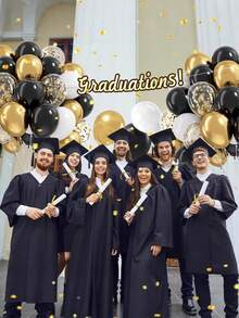 25/50pcs Black Gold Confetti Balloons Set - 12 Inch Gold White And Black Confetti Balloons With Ribbons For Graduation Birthday Wedding Party Decorations - Multicolor - View 5