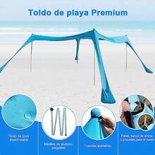 toldos y carpasToldo de  Tienda Familiar Portatil Facil Inscion 4 tes de Aluminio 4 Anclaes de Sacos de Arena Toldo de  Despble UPF50+ Diseño Reente al ento Refugio Camping Pesca scasa de campaña - Azul - Ver 5