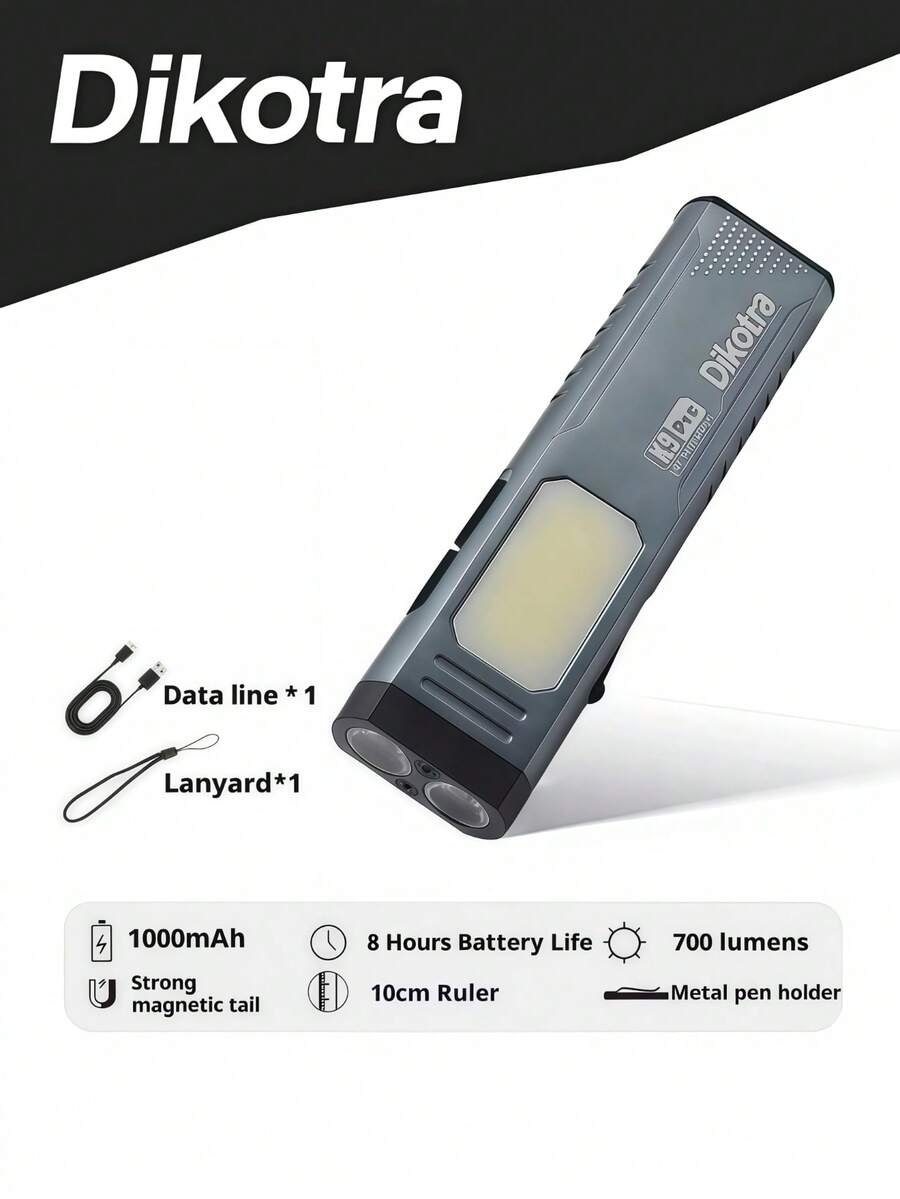 DIKOTRA K9 Pro Rechargeable EDC Flashlight, 700 Lumens USB-C LED Torch With COB Floodlight, 7 Modes, Dual Switch, Magnetic Base, Women Self-Defense & Safety Alarm, Pocket Clip For Camping, Hiking, Repair, Emergency - K9Pro-Sliver - 查看 1