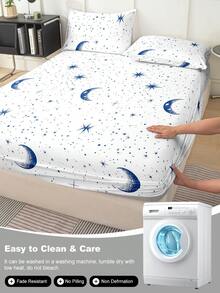 1件星月图案超柔软贴身床垫保护套 - 可机洗，适合简约、梦幻、卡通和INS风格卧室，提升卧室时尚氛围，多种尺寸（特大/大号/标准双人/单人）可选，适用于家庭、宿舍、公寓、酒店和度假租赁，也是一份很棒的礼物。 - 彩色 - 查看 8