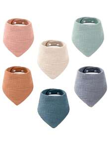 6pcs Solid Color Muslin Baby Bibs, Soft & Absorbent Infant Drool Bandana Bibs, Reusable & Washable, Anti-Spit Up, All Season Essential, Perfect New Year Gift For Babies! - Plain Color Gauze Triangular Scarf - View 9