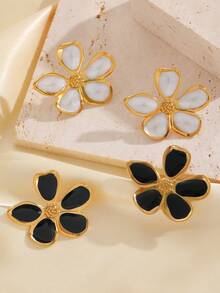 一对不锈钢不规则花朵釉面耳环，简约休闲优雅百搭高端礼品，适合女性日常、派对和活动佩戴。 - 彩色 - 查看 4