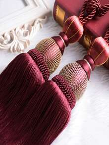 1pc Luxury Polyester Fiber Curtain Tie Back With Elegant Tassel Decor, Suitable For Elegant Living Room, Office And Home Decoration - Redwood - View 5