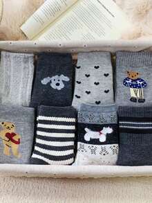 1/5/10/15/20 Pairs Random Cute Cartoon Bear Design Warm Mid-Calf Socks For Women - Multicolor - View 3