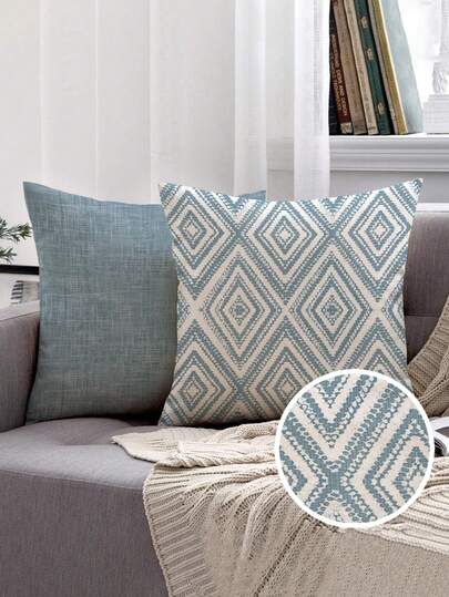 2pcs Decorative Pillow Covers, Geometric Pattern Cushion Covers, 100% Hypoallergenic Polyester Fiber Pillow Covers, Vintage Linen Material, Hidden Zipper Closure, Machine Washable, Minimalist Stylish Line Pattern, Home Decorative Pillow Covers, Sofa Living Room Bedroom Pillow Covers, No Pillow Insert