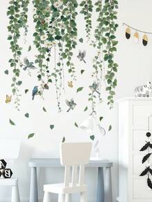 2片可移除藤蔓花鸟背景墙贴，卧室墙面装饰 - 69246-蔓下風輕 - 查看 4