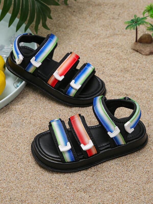 1 Pair Unisex Kids' Fashion Simple Hook And Loop Sports Sandals, 2026 Summer New Outdoor Holiday Beach Shoes, Infant Toddler Sandals, Casual Flat Sandals For School And Home, Summer Recommended