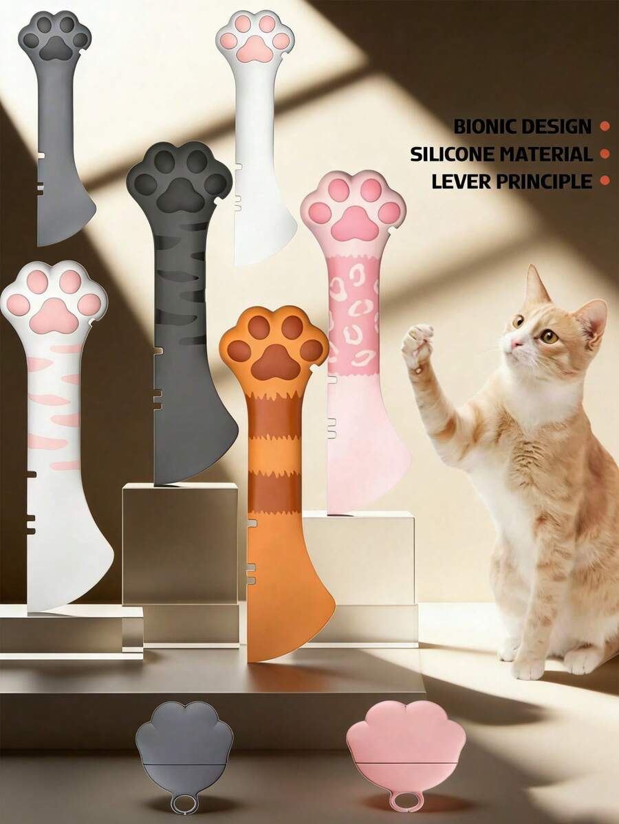 Pet Silicone Feeding Spoon, Stirring Slow Feeding Can Sealing Can Opening, Cat Claw Shape Multi Functional, Pet Food Serving, Dog Cat Owners Pet Keepers, Cute Practical Durable, Cute Cat Claw Multi Functional Pet Silicone Feeding Tool - 5L - View 1