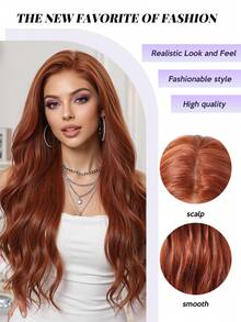 26 Inch - 13x4 [Long Wavy Lace Front Wig] Dirty Orange Long Wavy 180% Density Lace Front Wig, Soft & Natural, Realistic Scalp, Women's Wig, Essential For Holidays & Makeup, Beginner-Friendly, Comfortable Wear, Suitable For Daily, Wedding, Party, Cosplay, Festivals, Gift For Girlfriend, Fashion Essential - Dirty Orange - View 7