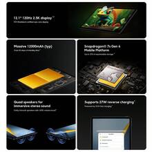 Tablet POCO Pad M1 w wersji globalnej, 12,1" z wyświetlaczem 120 Hz i rozdzielczością 2,5 tys. pikseli, ogromna bateria 12 000 mAh (typowa), Snapdragon® 7s Gen 4, platforma mobilna, ośmiordzeniowy procesor do 2,7 GHz, obsługa rozszerzalnej pamięci masowej: do 2 TB, cztery głośniki zapewniające wciągający dźwięk stereo, obsługa ładowania zwrotnego 27 W, Xiaomi HyperOS 2 - Szary - Zobacz 2