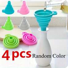 Set Of 4 Collapsible Silicone Funnels - Compact, Foldable Kitchen Accessory For Transferring Water, Liquids, And Oils - A Must-Have Tool For Small Living Spaces And Student Housing - 顏色隨機 - 查看 5