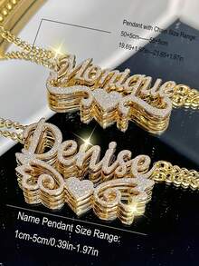 1件定制名字项链，不锈钢双层链，个性化心形/蝴蝶3D吊坠，时尚优雅的中性饰品，适合作为男友生日礼物，也适合春夏、节日、生日、假期、派对、婚礼、毕业典礼、周年纪念日、圣诞节、新年等场合佩戴。 - 金色 - 查看 8