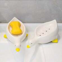 1pc Cute Duck Shaped Soap Dish, Creative Cartoon Draining Rack, Bathroom Shower Shampoo Handwash Soap Holder - Multicolor - View 7