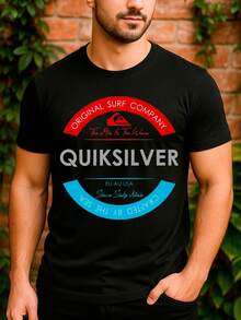 Quiksilv Surf Beach Style Classic Retro Basic Unisex T-Shirt 100% Premium Cotton – Men's And Women's | Casual, Streetwear, Plus Size, New Arrival With Immediate Shipping In Various Tropical Colors - màu đen - Xem 2