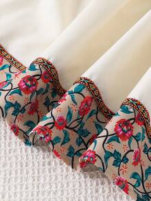 少女清新甜美时尚公主风数码印花拼接缎带泡泡袖连衣裙 - 杏色 - 查看 5