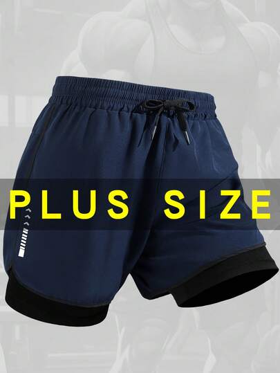 加大码男士短裤，二合一运动裤，健身训练裤，跑步裤，马拉松裤