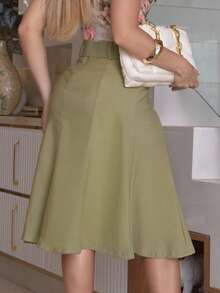 Set Of 2 Women's Midi Skirts, Formal, Evangelical, Elegant Secretary Style, With Belt And Elastane - 紅+綠 - 查看 3