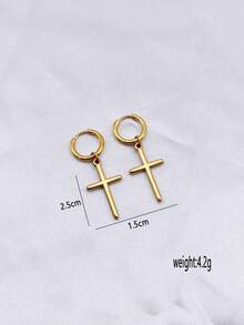 1 Pair Stainless Steel 18K Gold Plated Cross Minimalist Earrings - Yellow Gold - View 3