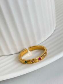 rundraw 2件套2026新款时尚几何彩色锆石复古铜色可调节戒指套装，送给女性的绝佳礼物，适合日常、约会、派对佩戴，是送给朋友、女友、爱人的最佳礼物。 - 金色 - 查看 4