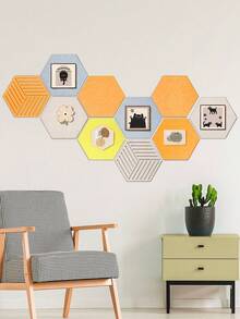 Fwpelt 10片装 11.8x10.2英寸 波西米亚风六边形毛毡墙贴 - DIY模块化墙贴,自粘式,适用于温馨卧室、创意工作室、游戏室装饰 | 还具有隔音效果 - 彩色 - 查看 6
