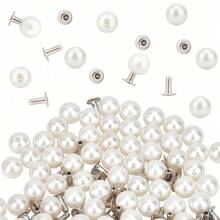 Bộ 100 đinh tán ngọc trai giả màu trắng tròn, kích thước 6/8/10mm, kèm ghim, dùng để trang trí quần áo, mũ, túi xách, giày dép, đồ thủ công DIY, đan móc, may vá, làm trang sức. - Nhiều màu - Xem 2