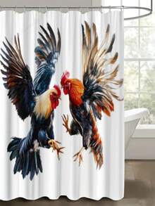 1 Piece Shower Curtain: Vibrant Rooster Midair With Detailed Feathers, Dynamic Digital Art, 12 Hooks, 70.8x70.8 Inches - Weaving Technique: Woven, Care Instructions: Air Dry, Included Components: Hooks, Curtain Material: Polyester, Curtain Theme: Landscape - MZ - View 15