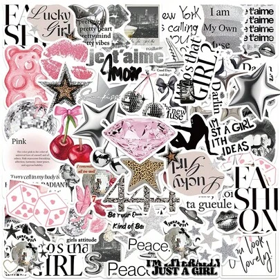 50pcs Silver Lucky Cartoon Cute Vinyl Stickers, Suitable For Water Bottles, Laptops, Phones, Skateboards, Guitars, Luggage, Scrapbooks, Helmets, Party Decorations And Gifts