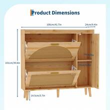Huisuilinss Rattan Shoe Cabinet With 2 Flip Drawers,Shoe Storage Cabinet With Mirror,Freestanding Shoe Rack Cabinet With Adjustable Shelves,Shoe Storage Organizer For Entryway Closet Hallway - 木質色 - 查看 3