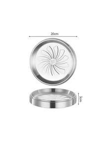 1个304不锈钢多层可叠放备餐盘，商用烧烤盘，圆形金色加厚防滑 - 銀色 - 查看 6