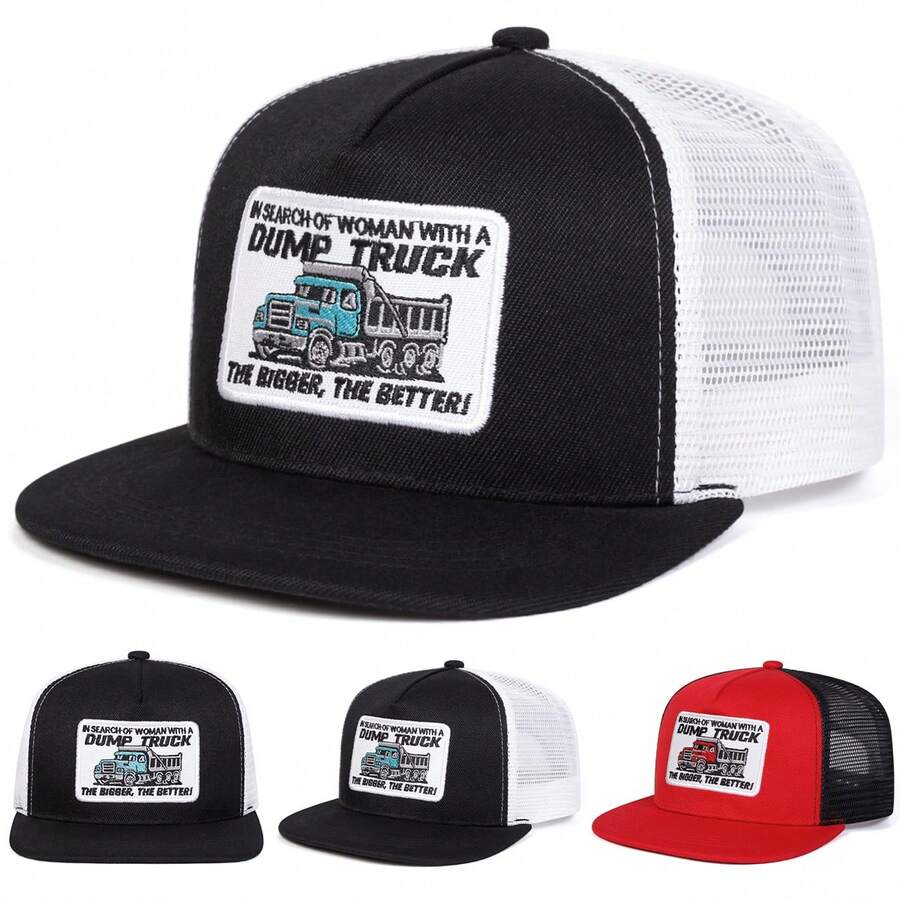 1pc Men's "In Search Of Woman With A Dump Truck, The Bigger The Better!" Embroidered Snapback Hat, Casual Street Fashion Cap For Spring, Autumn, Travel, Beach Vacation - Multicolor - View 1
