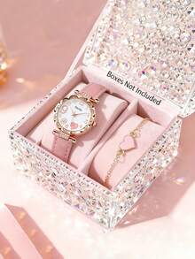 4/2pcs Girls Elegant Precise Round Firework Dial Quartz Watch, Paired With Heart-Shaped Bracelet Set, Suitable For Girls, Birthday/Holiday Gift, Perfect For Back To School, Parties, Vacations, Travels, Gifts For Friends, Family, Valentine's Day, New Year, Girls Graceful Accessories - Multicolor - View 13