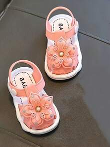 Summer Korean Style Comfortable Girls' Rhinestone 3D Flower Hollow Out Sandals - Hot Pink - View 4