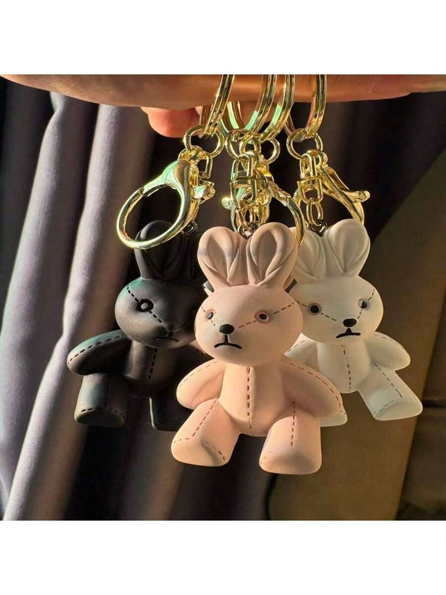 2个可爱小熊和小兔子树脂钥匙扣吊坠，送给朋友、女朋友、情侣的礼物，适合情人节、派对、生日等场合。 - 2pcs - 查看 1
