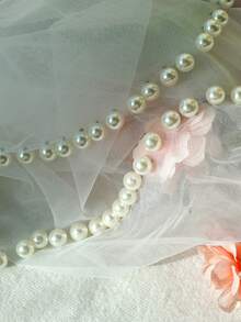 1件闪亮仿珍珠边新娘头纱，适合婚礼、婚纱摄影道具、单身派对头饰，配有发梳 - 頭紗 - 查看 3