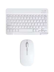 无线键盘鼠标套装：10英寸扁平键盘 + 电池供电马卡龙鼠标 | 蓝牙无线连接，哑光表面，多种颜色可选，适用于iPad、手机、平板电脑、笔记本电脑、办公设备，便携式无线键盘鼠标套装（键盘电池容量150mAh） - 彩色 - 查看 9