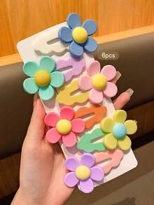 6 chiếc kẹp tóc hoa xinh xắn màu ngẫu nhiên, phụ kiện tóc kiểu Hàn Quốc BB - Nhiều màu - Xem 3