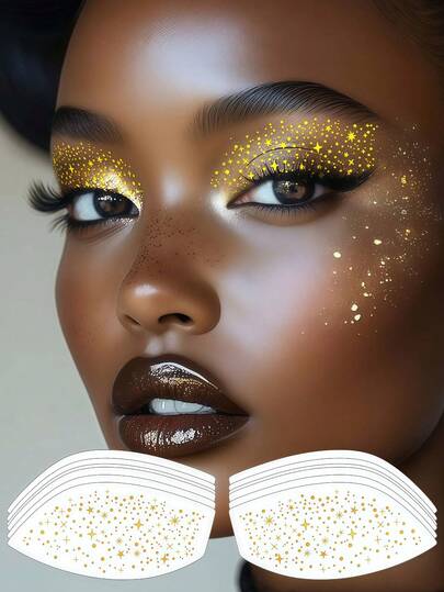 6张金色眼部纹身贴纸，闪光眼线纹身，星星眼影贴纸，防水眼妆贴纸，女士化妆派对礼品，节日舞会狂欢节情人节配饰