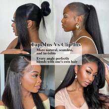 Kinky Straight Tape In Hair Extensions Human Hair Natural Black Hair Extensions Real Human Hair Tape 20pcs - Natural Black - View 7