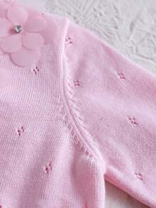 Girls Casual Knit Embroidered Hollow Long Sleeve Short Cardigan, Lightweight Sheer Bolero Jacket - Pink - View 5