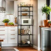 1pc 6-Tier Adjustable Metal Storage Cart With Wheels And Hooks – Multi-Functional Organizer For Kitchen, Bedroom, Bathroom And Laundry Room – Space-Saving Design, Suitable For Storing Spice Bottles, Utensils, Etc. | Open Shelf Design | Modular Storage Options - Multicolor - View 3