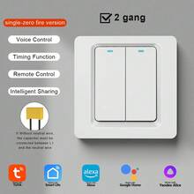 1 个欧盟标准智能开关，无需零线（单线兼容），DS-102JL WiFi 和蓝牙墙壁开关，分体式快速安装设计，1/2/3/4 位，每位最大功率 400W，兼容 Alexa、Tuya 和 Yandex Alice，支持 APP 远程语音控制和定时器，易清洁 PC 面板，黑白配色 - 白色 - 查看 14