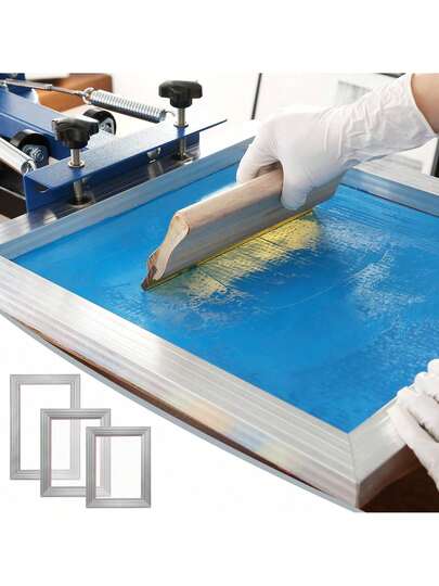 Screen Printing Kit 3 PCS Aluminum Silk Screen Printing Frames 5 Glitters And Screen Printing Squeegees And Transparency Films 6x10 8x12 10x14inch 110 Count Mesh  For DIY T-Shirts Printing