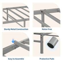 Base de Cama Twin con Cabecera y Pie de Cama de Metal en Forma de Corazón, Plataforma con Soporte de Listones Resistentes, Espacio de Almacenamiento bajo la Cama, Sin Resorte de Caja Necesario - Gris - Ver 3