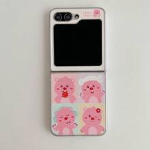 可爱卡通粉色水獭拼图皮革折叠手机壳，带链条，适用于三星 Z Flip3/4/5/6/7，治愈系可爱折叠屏幕保护膜 - 彩色 - 查看 3