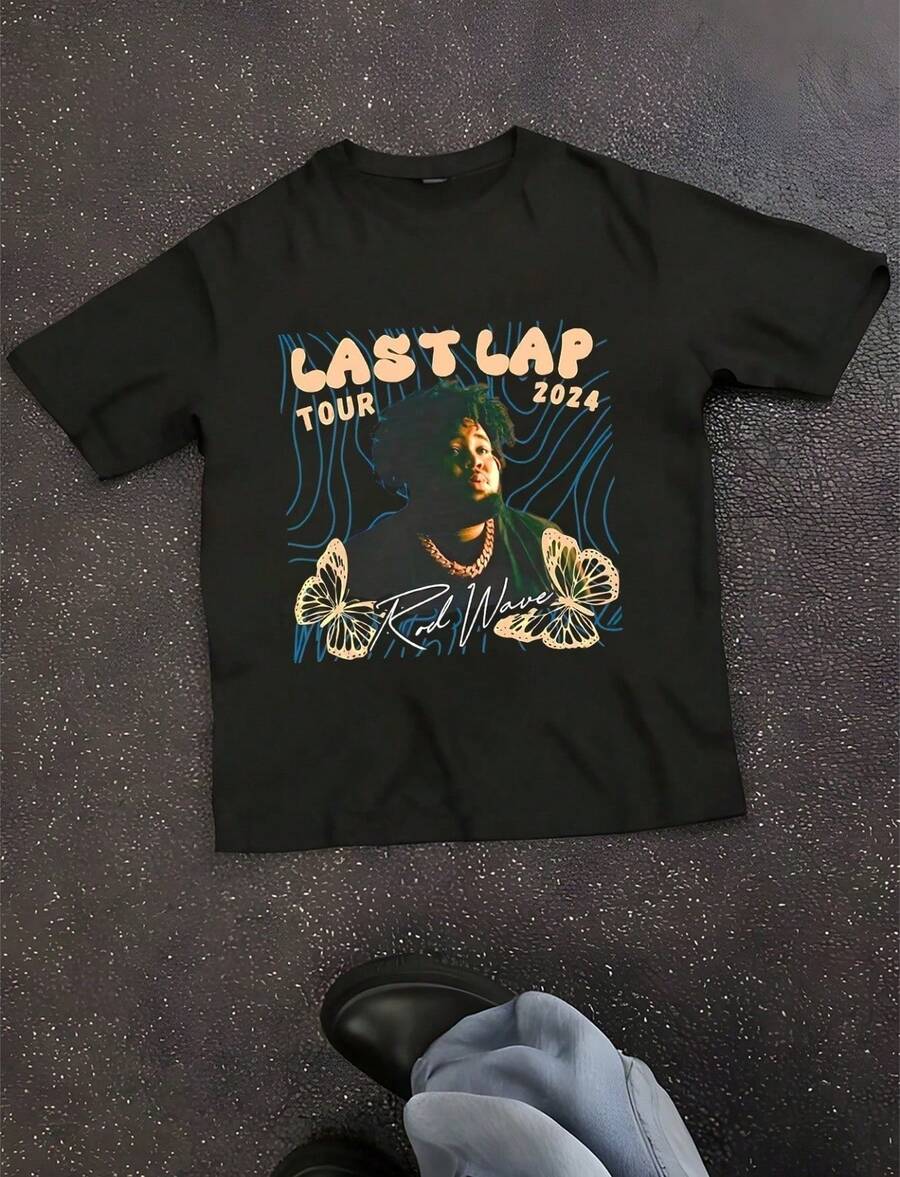 Camiseta de la gira "Last Lap Tour 2024" de Rod Waves, rapero vintage, talla S - Negro - Ver 1