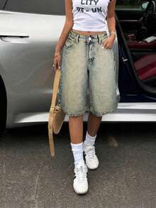 Women Casual Denim Capris Wide Leg Zipper Jeans Non-Stretch For Summer Outfits - Blue - View 6