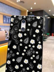 1pc Fashion Personalized Full Screen Daisy Plant Leaf Painting Pattern, Black Matte Texture TPU Material Protective Phone Case, Suitable As Gift For Boyfriend/Girlfriend, Compatible With Samsung, OPPO, Vivo And Other Android Phones - Multicolor - View 2