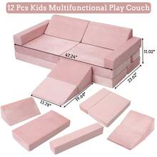 Sofá Infantil Modular de 12 Piezas con Piscina de Pelotas, Convertible para Niños y Niñas Creativos, Sofá de Juego Ideal para Sala de Juegos - Rosa - Ver 2