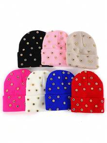 1pc Women's Fashionable Plain Jacquard Beanie Cap Warm Simple Casual Hat For Fall Winter Halloween - Multicolor - View 14